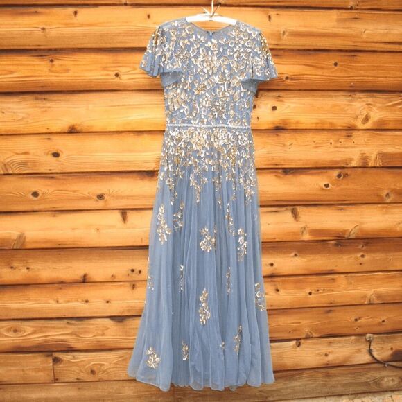 Mac Duggal 5717 Blue Embellished Butterfly Sleeve High Neck Gown Blue 10 - Picture 5 of 13